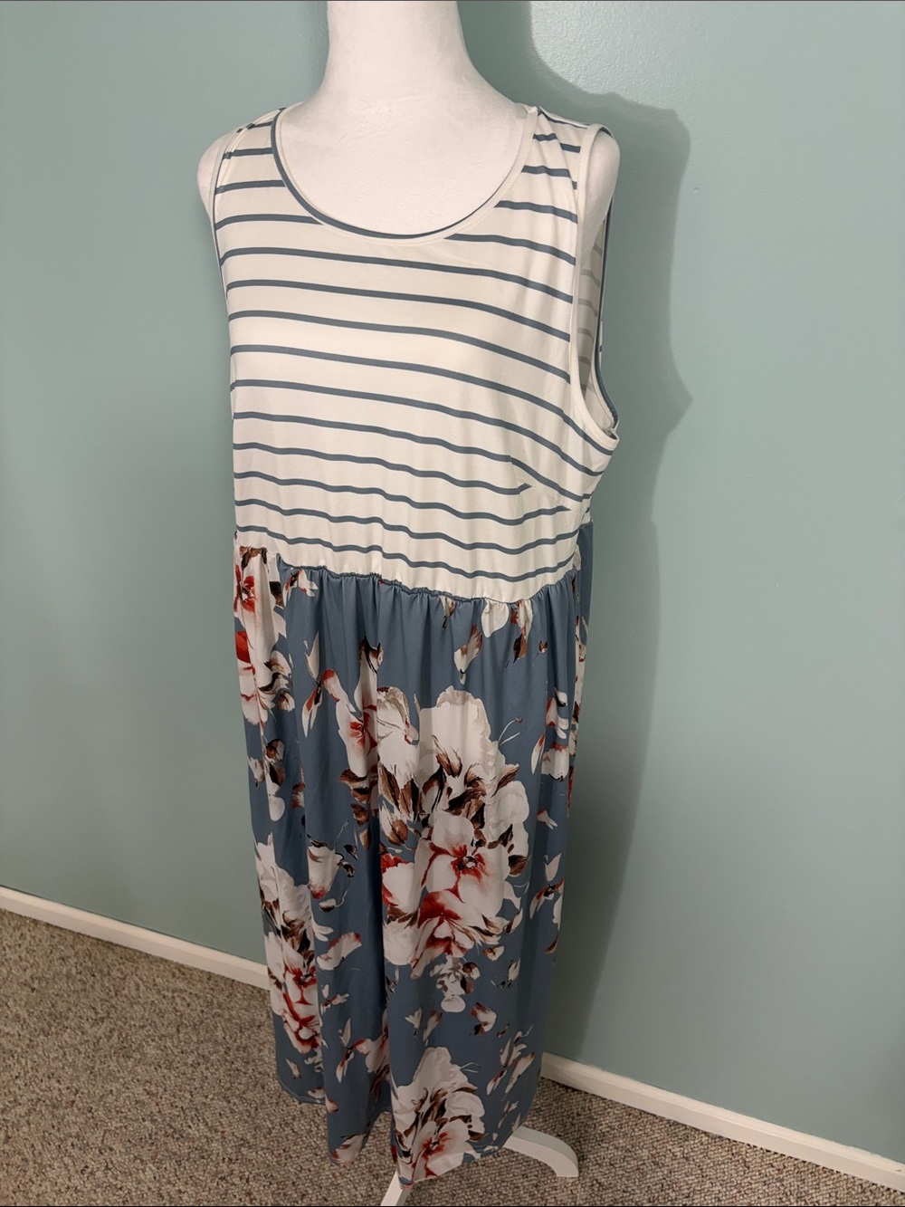 SHEIN White Striped Top Blue Floral Maxi Dress